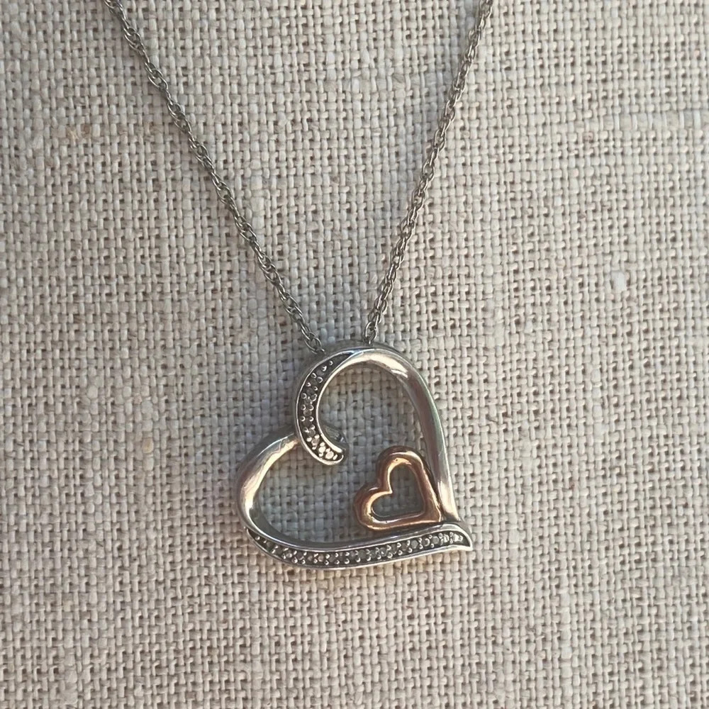 Sterling Silver Diamond Encrusted Heart Necklace​​​​​​​​​​